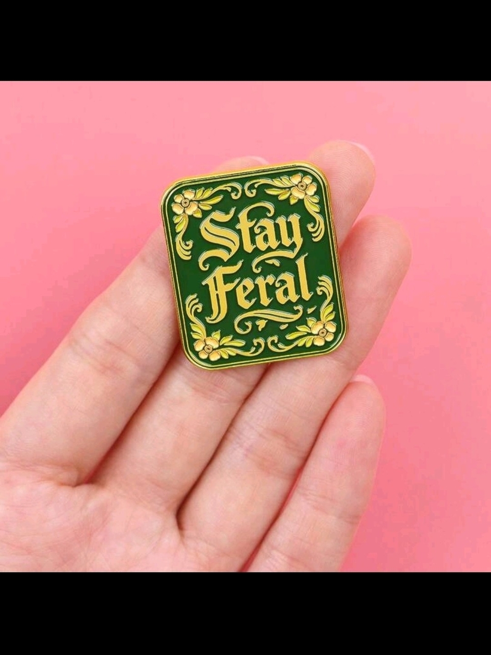 Stay Feral Green and Gold Enamel Pin - Women Jewelry